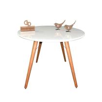Mesa Jantar Pés Palitos Tampo Redondo Vidro Laqueado 100cm Branco Mesa Jantar Pés Palitos Tampo Redondo Vidro Laqueado 100cm Branco