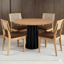 Mesa Jantar Redonda 105cm com 4 Cadeiras Estofadas 100% MDF Mesa Jantar Redonda 105cm com 4 Cadeiras Estofadas 100% MDF