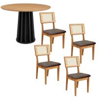 Mesa Jantar Redonda 105cm com 4 Cadeiras Estofadas 100% MDF
