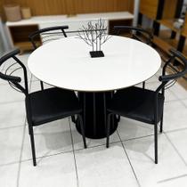 Mesa Jantar Redonda 105cm MDF com 4 Cadeiras Estrutura Aço - Carraro Móveis SJ