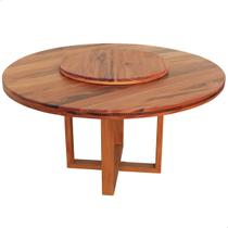 Mesa Jantar Redonda 120cm Madeira Maciça Natural com Prato Giratório