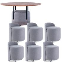 Mesa Jantar Redonda 1,4m Base Estofada e 6 Cadeiras Puff Mesa Jantar Redonda 1,4m Base Estofada e 6 Cadeiras Puff