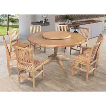 Mesa Jantar Redonda 1,60M Prato Giratório Amélia Com 8 Cadeira Ripada Confort Natural - Marrom