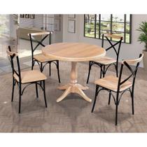 Mesa Jantar Redonda 1M Madalena Rústica Com 4 Cadeiras Paris Base Alumínio Natural - Marrom Mesa Jantar Redonda 1M Madalena Rústica Com 4 Cadeiras Paris Base Alumínio Natural - Marrom