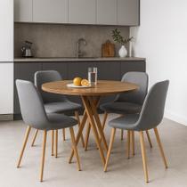 Mesa Jantar Redonda 80cm Freijó MDF Base Cruzada Moderna Sala/Cozinha Mesa Jantar Redonda 80cm Freijó MDF Base Cruzada Moderna Sala/Cozinha