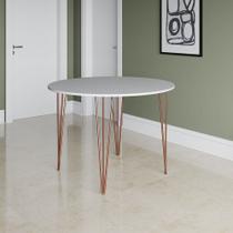 Mesa Jantar Redonda Branca Hairpin 90cm Elen Base Cobre