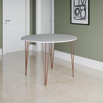 Mesa Jantar Redonda Branca Hairpin 90cm Elen Base Cobre Branco