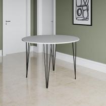 Mesa Jantar Redonda Branca Hairpin 90cm Elen Base Ferro Preto Branco