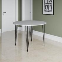 Mesa Jantar Redonda Branca Hairpin 90cm Elen Base Ferro Preto