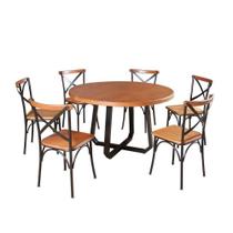 Mesa Jantar Redonda Clarisse 1,30M Com 6 Cadeiras Paris Base Alumínio - Castanho - Marrom