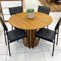 Mesa Jantar Redonda com 4 Cadeiras Estofadas 105cm MDF