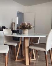 Mesa Jantar Redonda Laqueada 100cm Diâmetro Tampo mdf e Vidro Off SOMENTE A MESA