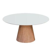 Mesa Jantar Redonda Maite Base Carvalho Tampo Branco Acetinado 140cm - 70375