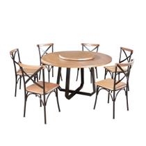 Mesa Jantar Redonda Prato Giratório Clarisse 1,60M 6 Cadeiras Paris Base Alumínio Natural - Marrom