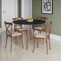 Mesa Jantar Redonda Preta Elen 110cm Hairpin com 4 Cadeiras Katrina Cobre Mesa Jantar Redonda Preta Elen 110cm Hairpin com 4 Cadeiras Katrina Cobre
