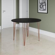 Mesa Jantar Redonda Preta Hairpin 90cm Elen Base Cobre