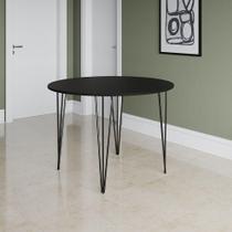 Mesa Jantar Redonda Preta Hairpin 90cm Elen Base Ferro Preto