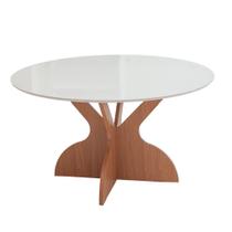Mesa Jantar Redonda Tampo Vidro 1,35m 04 ou 06 Lugares MDF Mesa Jantar Redonda Tampo Vidro 1,35m 04 ou 06 Lugares MDF
