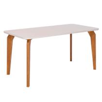 Mesa Jantar Retangular 1,60 Papaia Com Vidro Madeira/Off White