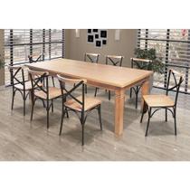 Mesa Jantar Retangular Aurora 200X100 Com 8 Cadeiras Paris Base Alumínio - Natural - Marrom Mesa Jantar Retangular Aurora 200X100 Com 8 Cadeiras Paris Base Alumínio - Natural - Marrom