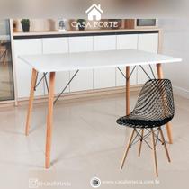 Mesa Jantar Retangular Eiffel 120 x 80cm Branca + 4 Cadeiras Eames Eiffel Furadinha Preta