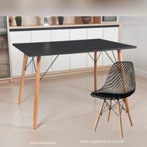 Mesa Jantar Retangular Eiffel 120 x 80cm Preta + 4 Cadeiras Eames Eiffel Furadinha Preta