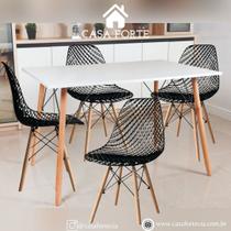 Mesa Jantar Retangular Eiffel 120 x 90cm Branca + 4 Cadeiras Eames Eiffel Furadinha Preta
