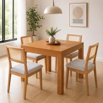Mesa Jantar Retangular Extensível e 4 Cadeiras Estofadas MDF Mesa Jantar Retangular Extensível e 4 Cadeiras Estofadas MDF