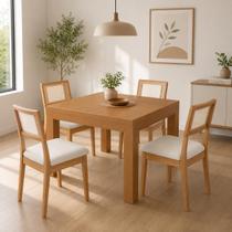 Mesa Jantar Retangular Extensível e 4 Cadeiras Estofadas MDF Mesa Jantar Retangular Extensível e 4 Cadeiras Estofadas MDF
