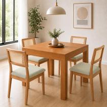 Mesa Jantar Retangular Extensível e 4 Cadeiras Estofadas MDF Mesa Jantar Retangular Extensível e 4 Cadeiras Estofadas MDF