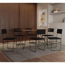 Mesa Jantar Retangular Industrial Trama 1,50x0,90m Amêndoa Com 6 Cadeiras Estofadas Vitória Preta Marrom Mesa Jantar Retangular Industrial Trama 1,50x0,90m Amêndoa Com 6 Cadeiras Estofadas Vitória Preta Marrom