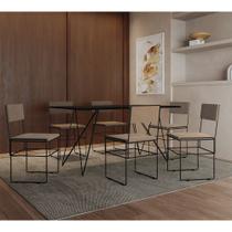 Mesa Jantar Retangular Industrial Trama 1,50x0,90m Preta com 6 Cadeiras Estofadas Pretas e Cobre Vit