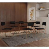Mesa Jantar Retangular Industrial Trama 1,50x0,90m Preta Com 6 Cadeiras Estofadas Pretas E Cobre Vit Preto Mesa Jantar Retangular Industrial Trama 1,50x0,90m Preta Com 6 Cadeiras Estofadas Pretas E Cobre Vit Preto