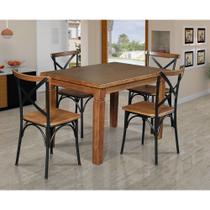 Mesa Jantar Retangular Madeira Maciça Aurora 120x80 com 4 Cadeiras Paris Base Alumínio - Castanho