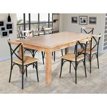 Mesa Jantar Retangular Madeira Maciça Aurora 180x80 com 6 Cadeiras Paris Base Alumínio - Natural Mesa Jantar Retangular Madeira Maciça Aurora 180x80 com 6 Cadeiras Paris Base Alumínio - Natural