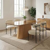 Mesa Jantar Vidro 160cm kit 6 Cadeiras Aço Preto Napoli Bege H02 - D Rossi