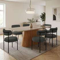 Mesa Jantar Vidro 160cm Off kit 6 Cadeiras Aço Preto Boucle Ted H02 - D Rossi Mesa Jantar Vidro 160cm Off kit 6 Cadeiras Aço Preto Boucle Ted H02 - D Rossi
