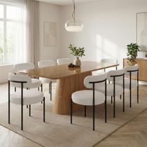 Mesa Jantar Vidro 200cm kit 8 Cadeiras Base Aço Preto Boucle Ted H02 - D Rossi