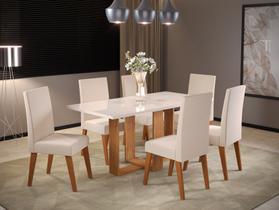 Mesa Jantar Viero Tradição Tampo Vidro Com 6 Cadeiras Milao Mel / Off White Linho Bronze - Viero Móveis