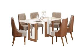 Mesa Jantar Yara 180 6 Cadeiras Ivy Caramelo Creme - Henn