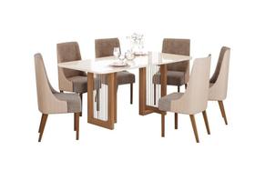 Mesa Jantar Yara 180 6 Cadeiras Ivy Corano Bege - Henn