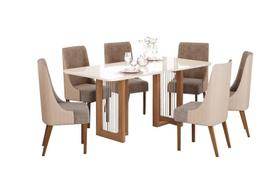 Mesa Jantar Yara 180 6 Cadeiras Ivy Corano Bege - Henn Mesa Jantar Yara 180 6 Cadeiras Ivy Corano Bege - Henn