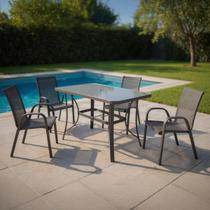 Mesa Jardim Retangular 6 Lugares 150x90x70cm Tampa De Vidro Mesa Jardim Retangular 6 Lugares 150x90x70cm Tampa De Vidro