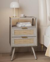 Mesa JOONEE de ratán para dormitorio 40x30x64cm Roble Gris Mesa JOONEE de ratán para dormitorio 40x30x64cm Roble Gris