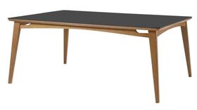 Mesa Jully Retangular Tampo Vidro Preto Base Madeira Amêndoa 200cm - 69515