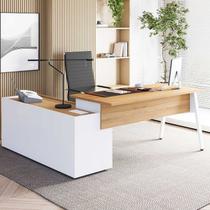 Mesa L Diretor Escritório com Armário Lateral 3 Gavetas 200cm Industrial Tampo Cavado e Pés Metal Ex