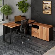 Mesa L Escritório 150cm com Armário Lateral Pé Metal F5