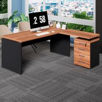 Mesa L Escrivaninha 1,70m Gaveteiro 4 Gavetas Pés Painel F5