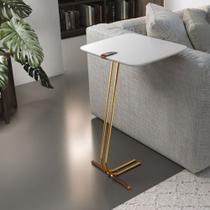 Mesa L50 Lateral Aproximação Sofá Branca Base Dourada Mesa L50 Lateral Aproximação Sofá Branca Base Dourada