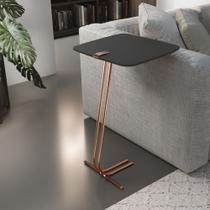 Mesa L50 Lateral Aproximação Sofá Preta Base Cobre Mesa L50 Lateral Aproximação Sofá Preta Base Cobre
